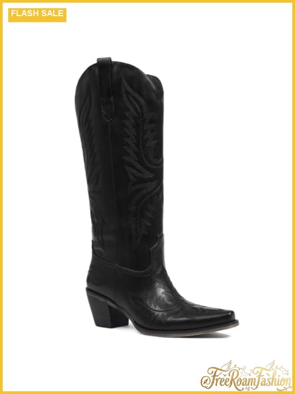Women's Western Cowgirl Knee High Boots Embroidery Snip Toe